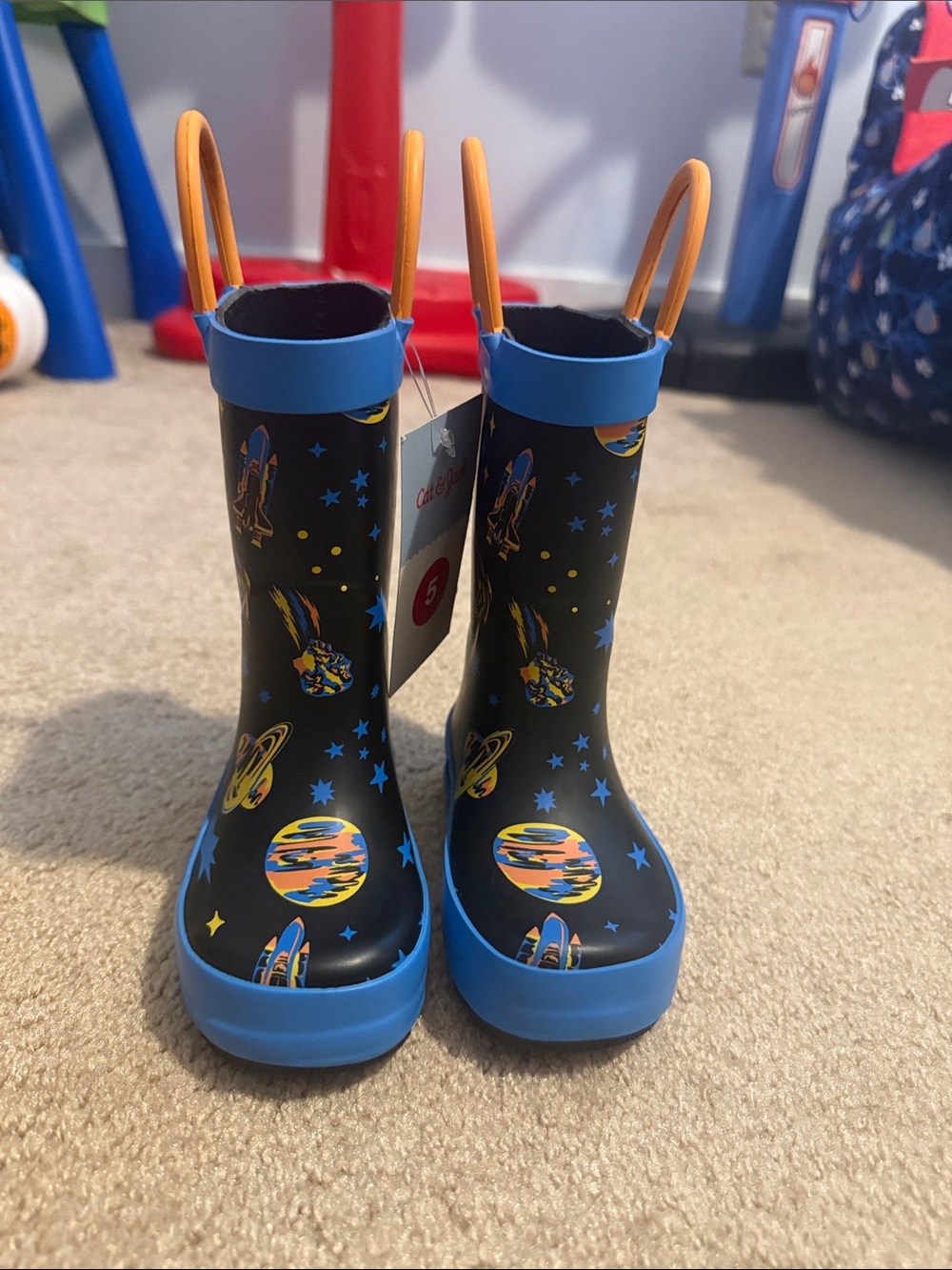 Target Kids Space Print Rain Boots - Black, Blue & Orange